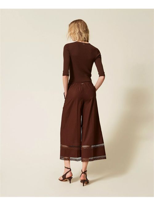 Pantaloni ampi in popeline con ricamo TWINSET | TT2252/12110